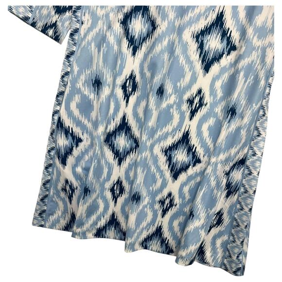 Gretchen Scott Dress Womens Small Blue White Ikat 3/4 Sleeve Shift Pockets - Picture 7 of 15